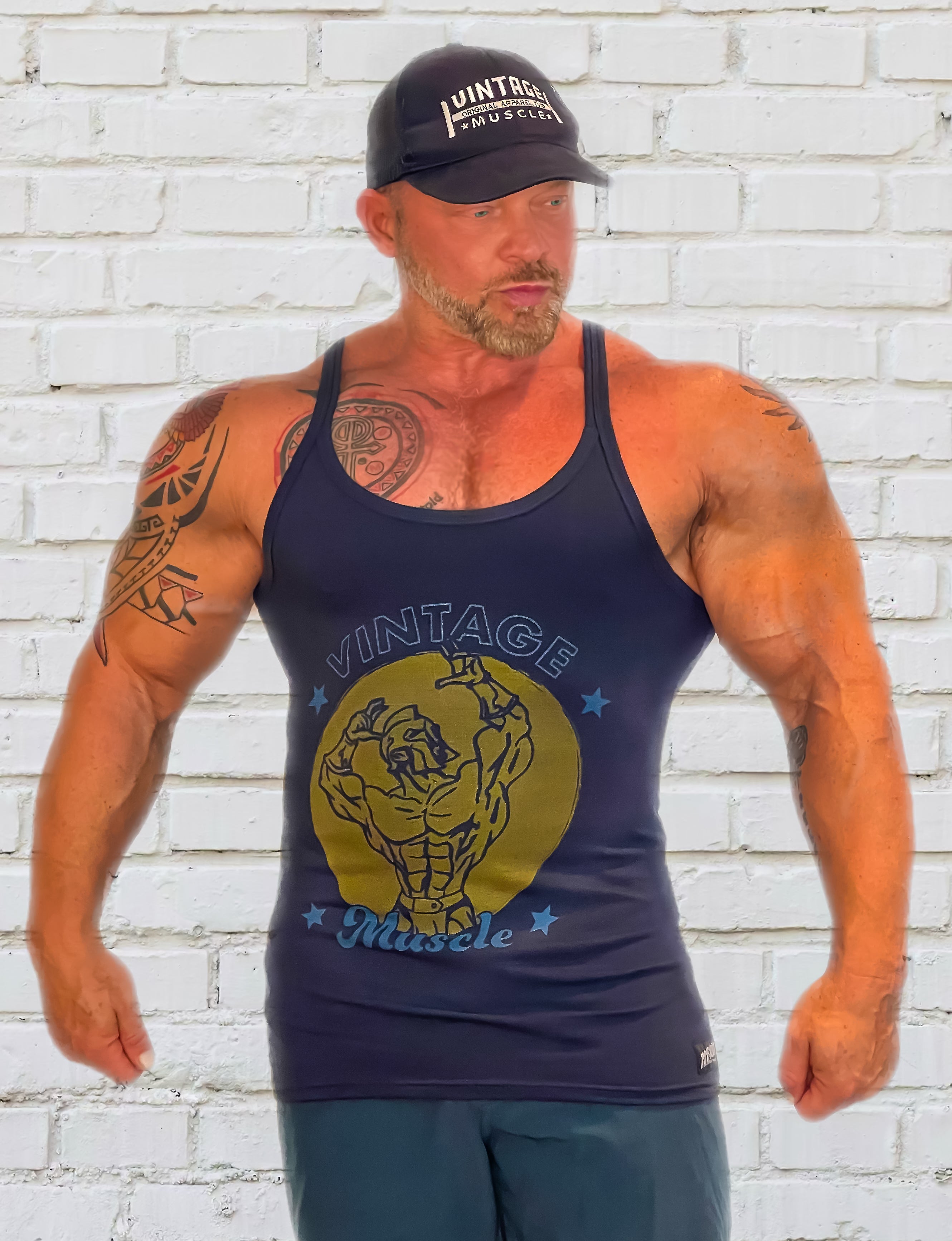 The Spartan Stretch Stringer Tank - Navy - Vintage Muscle
