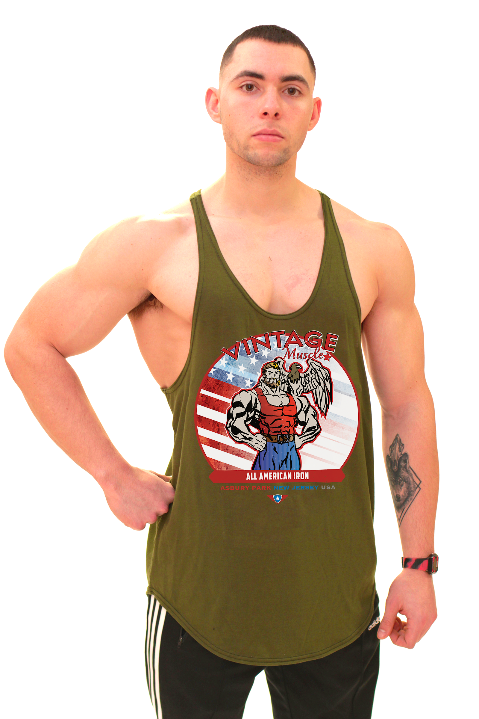 Guns & The Golden Eagle Tank Top - Army Green - Vintage Muscle