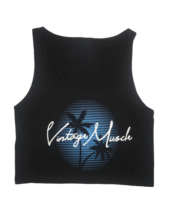 South Beach Sunset Women's Crop-top Tank - Black - Vintage Muscle