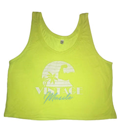 Seaside Sunset Women's Crop-top Tank - Neon Yellow - Vintage Muscle